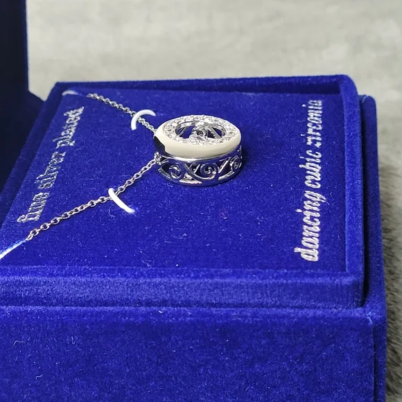 Sparkle Allure Dancing Cubic Zirconia Pure Silver Over Brass Cable Moon Necklace - Picture 5 of 8